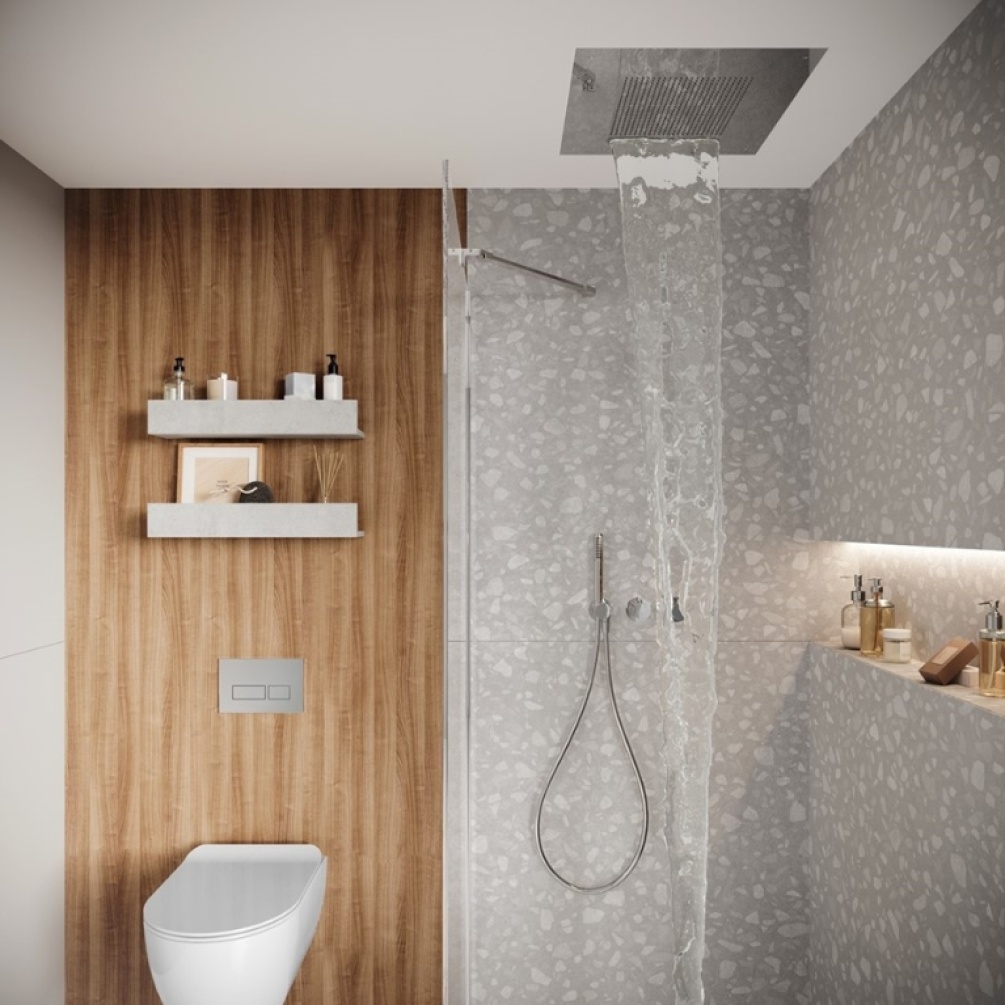 Product Lifestyle image of the Crosswater Tranquil 500 Polished Stainless Steel Recessed Shower Head